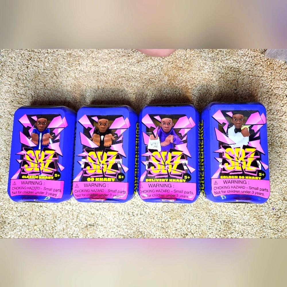 Set Of 4 Purple Khaby Lame Screen Breakz Collectible Figurine Toys Brand New